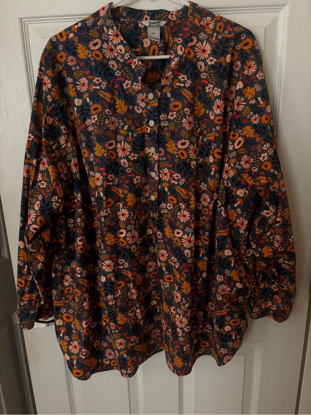 Duluth Trading Co Floral & Mushroom Print Button Down